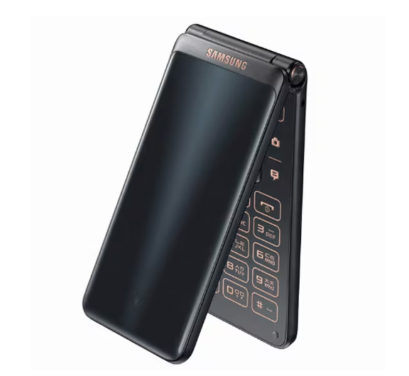 갤럭시 폴더2 LTE 블랙 펼친 상태, 측면 기능 버튼과 숫자판